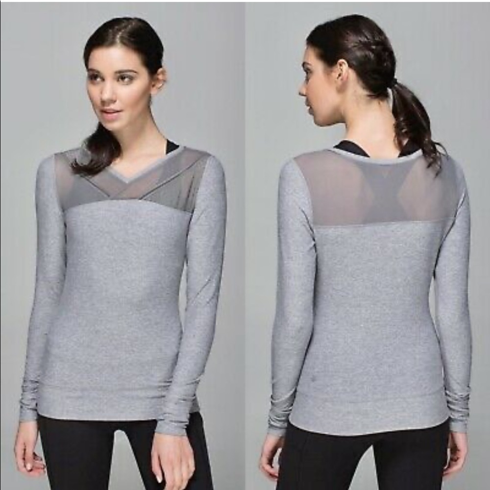 LULULEMON Just Breathe Mesh V Neck Thumbhole Heathered Slate Grey